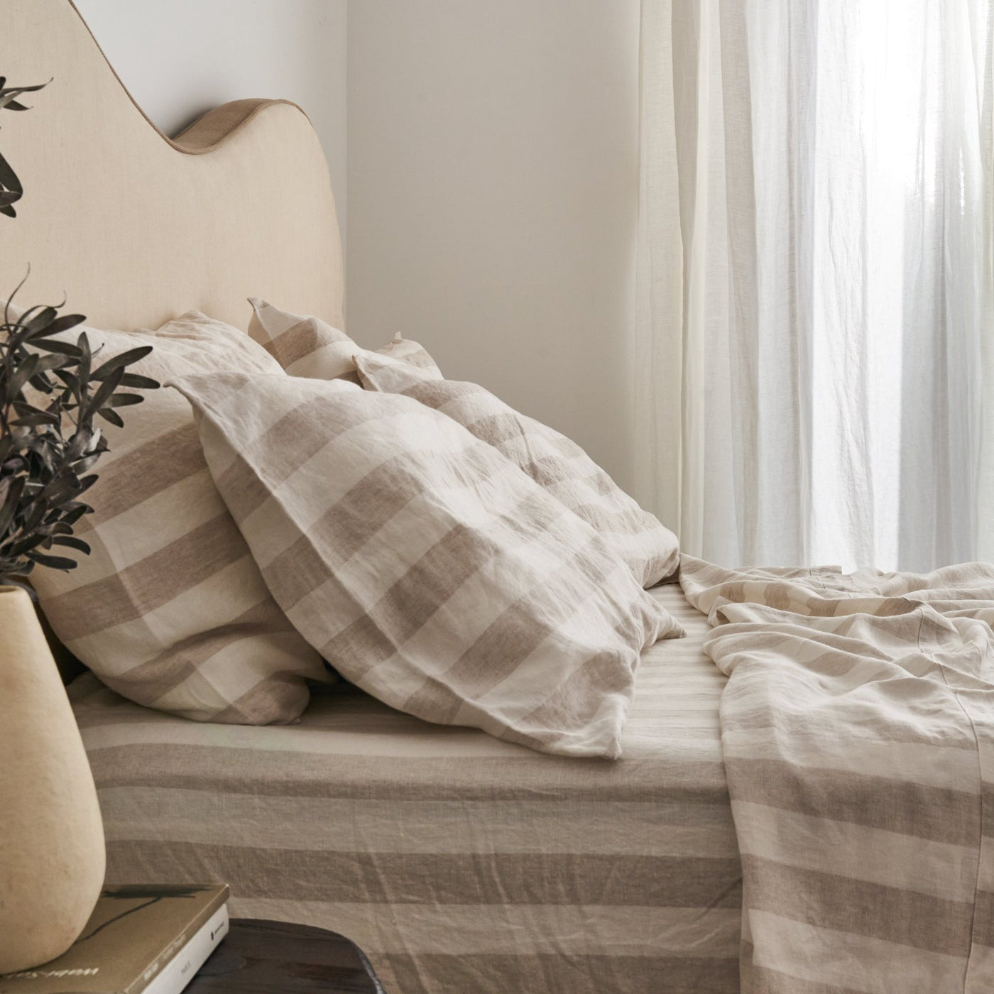 French Flax Linen Pillowcase Set in Natural Thick Stripe