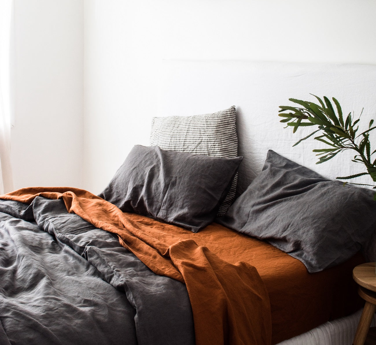 Warm Grey & Ochre French Linen Bedding - Lookbook