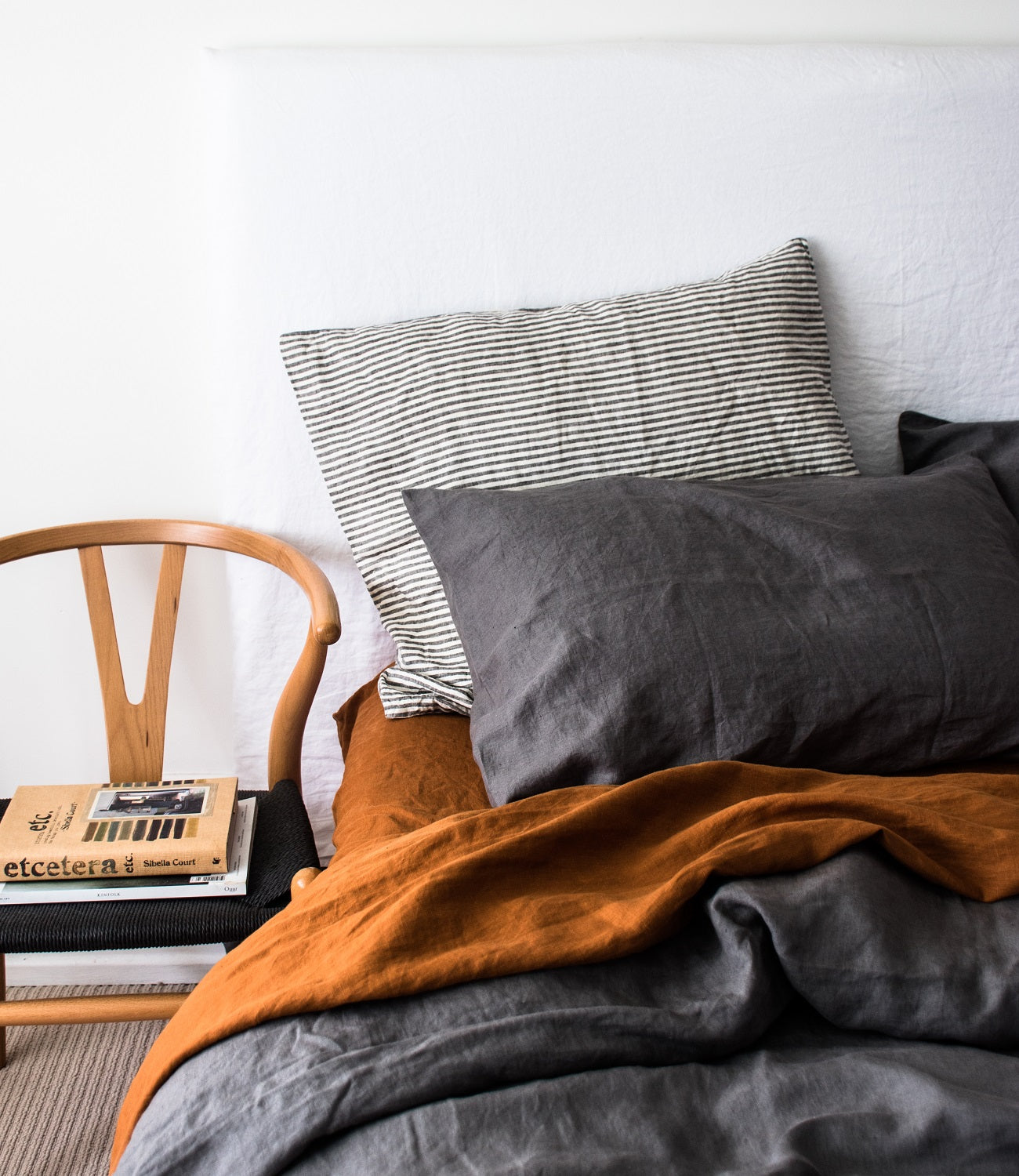 Warm Grey & Ochre French Linen Bedding - Lookbook
