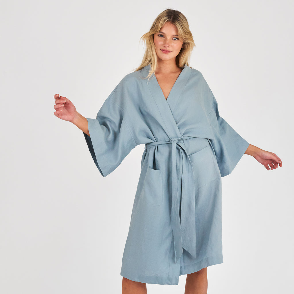 French Flax Linen Robe in Marine Blue – I Love Linen