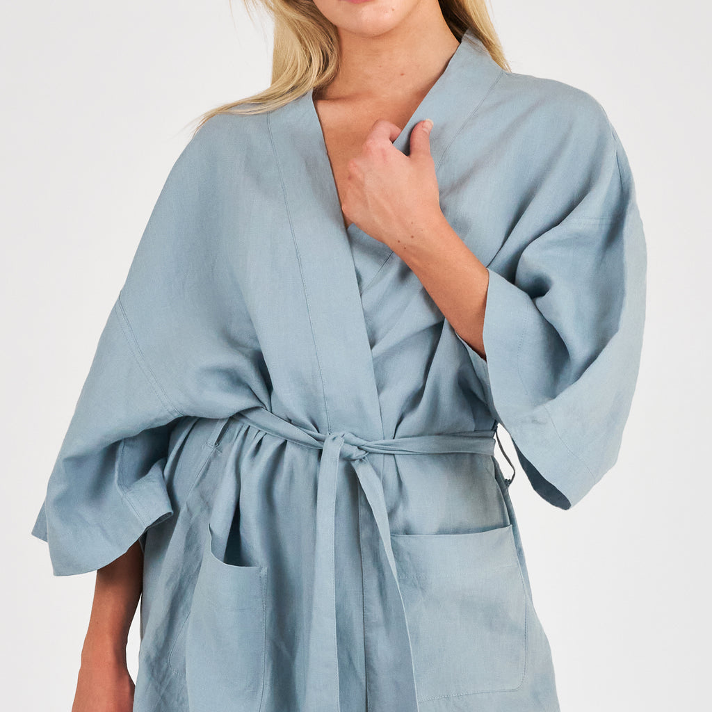 French Flax Linen Robe in Marine Blue – I Love Linen