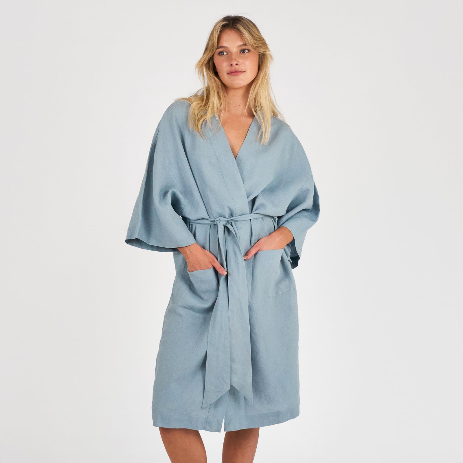 French Flax Linen Robe in Marine Blue – I Love Linen