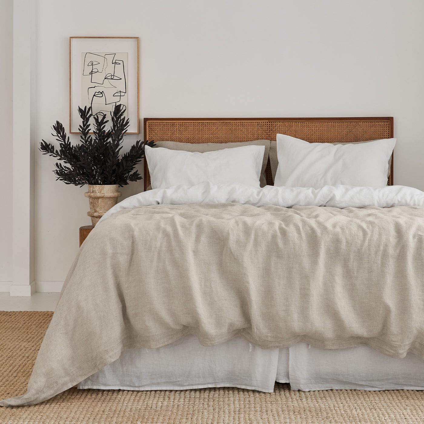 French Flax Linen Double Sided Quilt Cover Set in White/Natural
