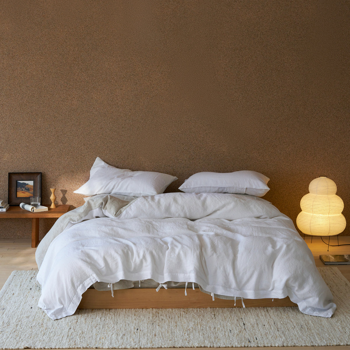 French Flax Linen Reversible Quilt Cover Set in White/Natural