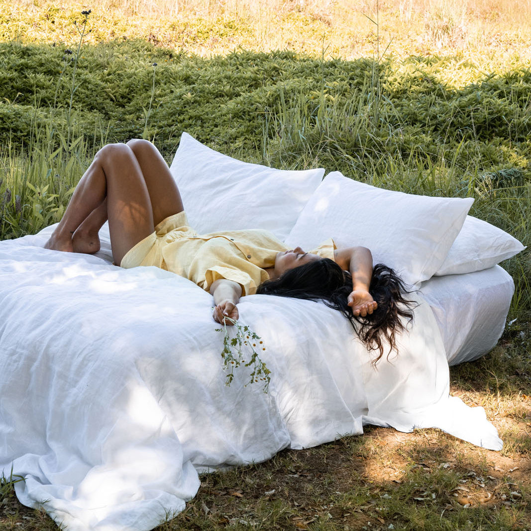 French Flax Linen Quilt Cover in White