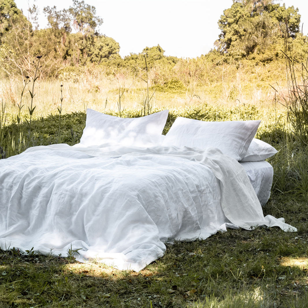 French Flax Linen Quilt Cover in White