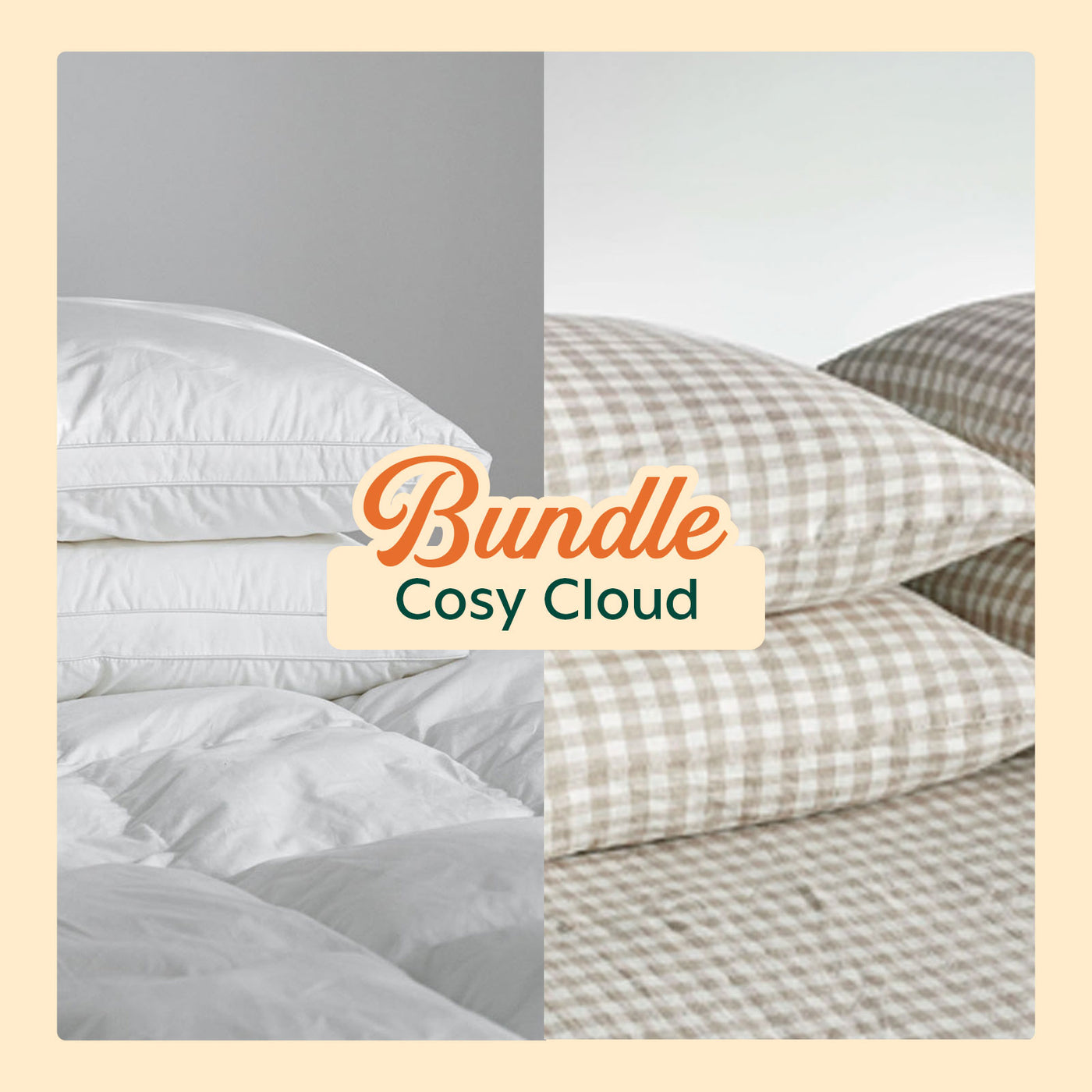 Hotel Cloud Pillows + Beige Gingham Pillowcase Set