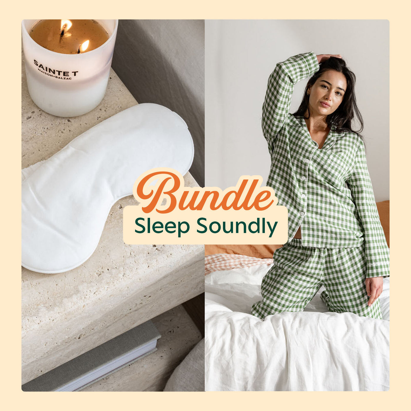 Ivy Gingham Pyjamas + White Bamboo Eye Mask Set