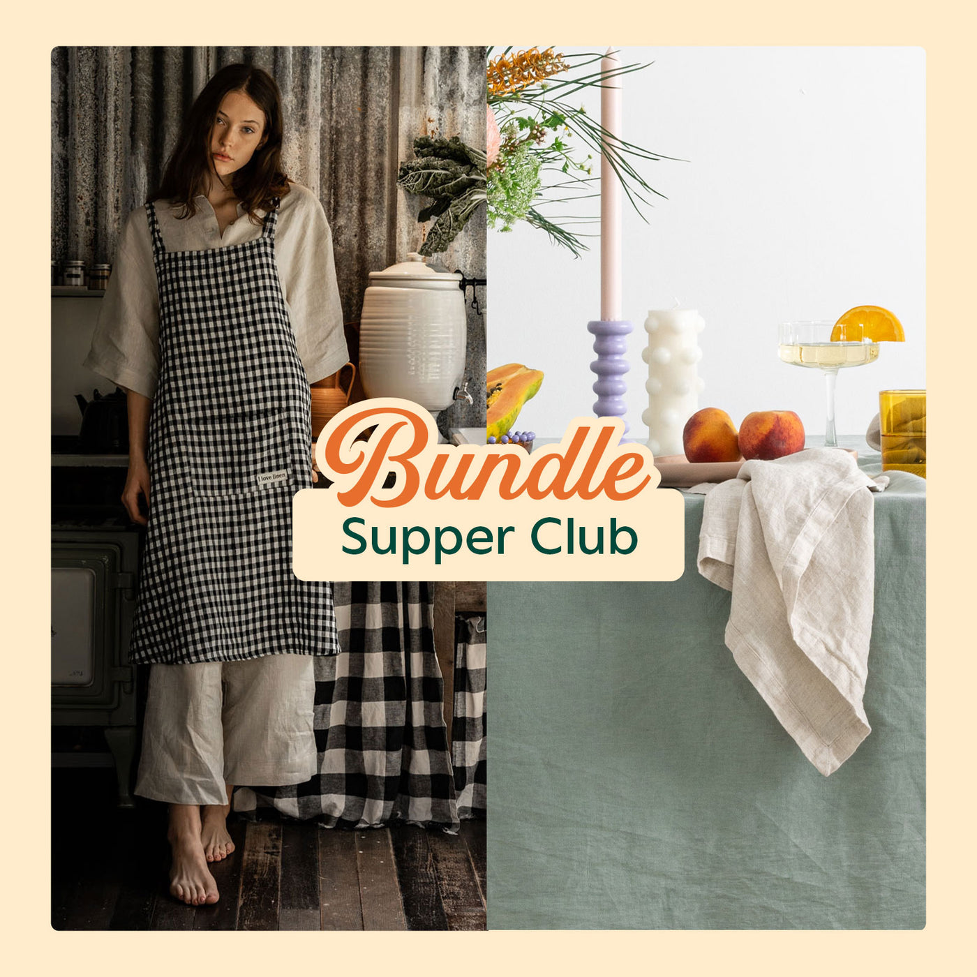 Charcoal Gingham Apron + Natural Napkin Set