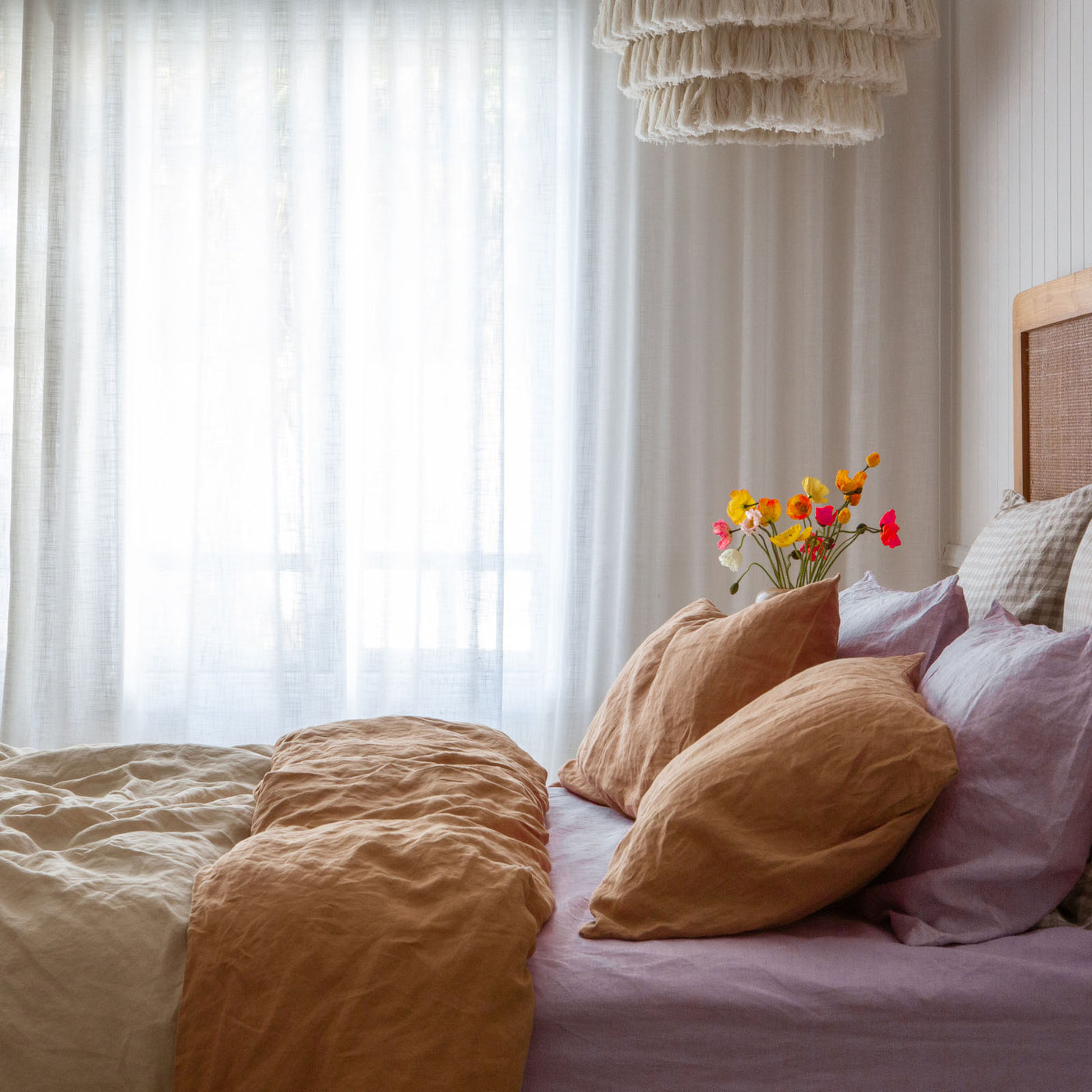 French Flax Linen Double Sided Quilt Cover Set in Creme/Sandalwood