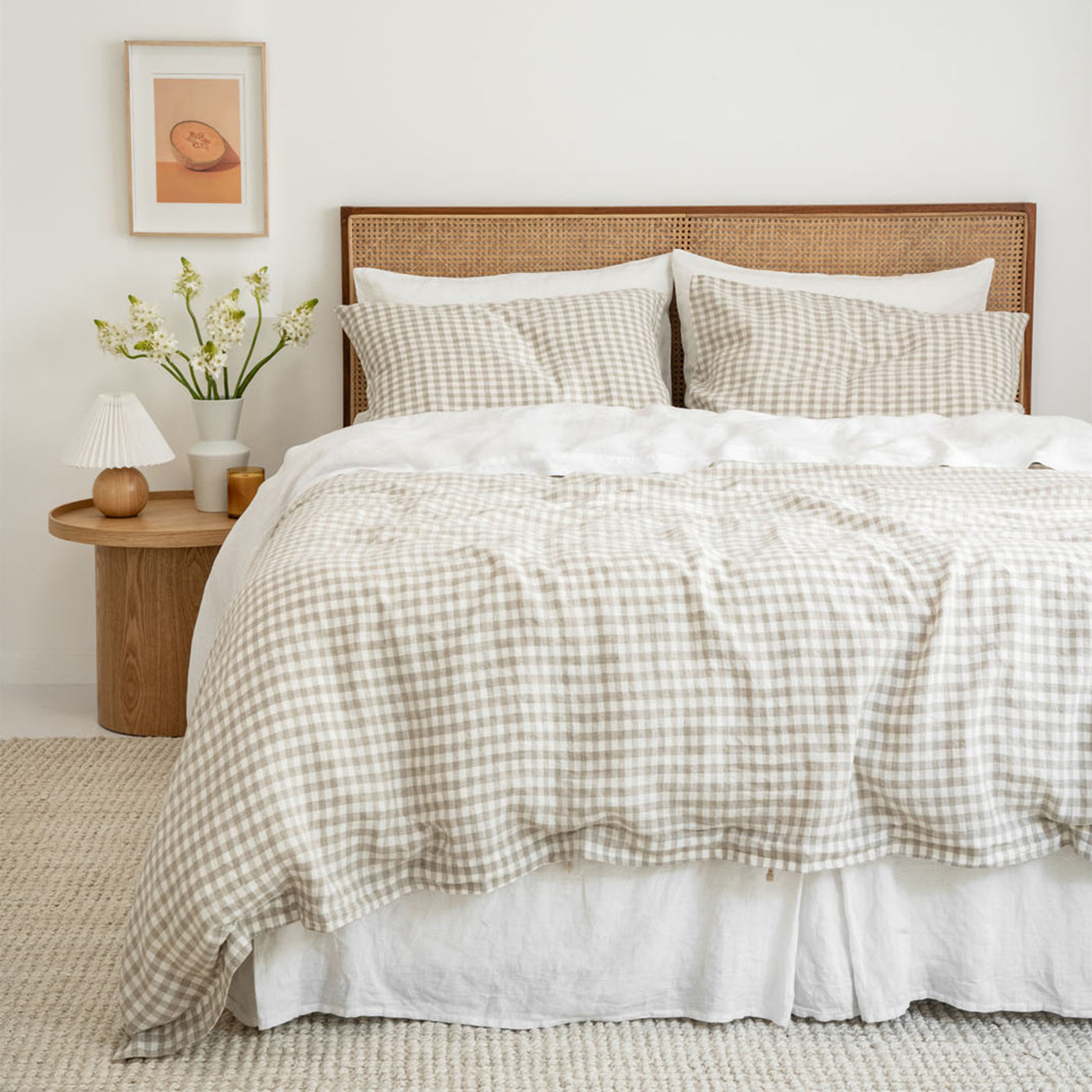 French Flax Linen Quilt Cover in Beige Gingham