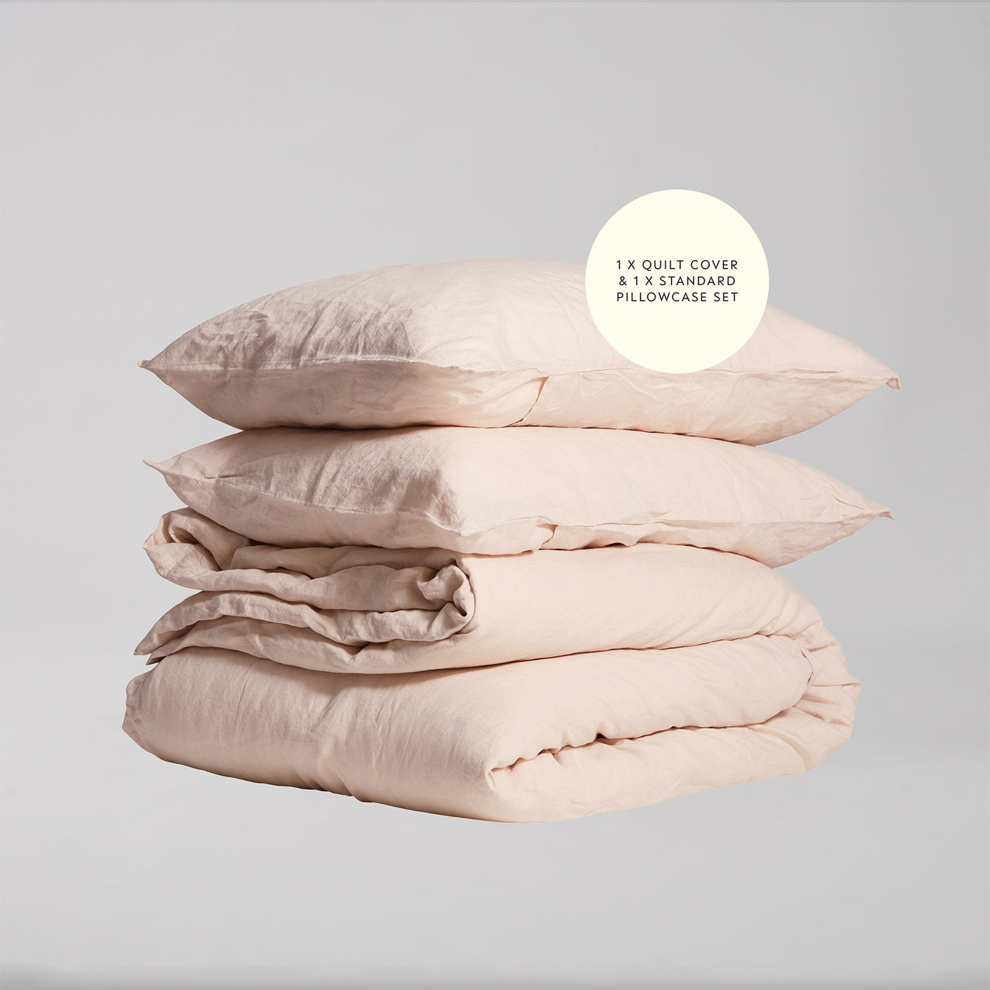 French Flax Linen Quilt Cover Set in Blush