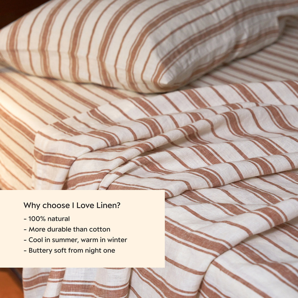 French Flax Linen Fitted Sheet in Hazelnut Stripe