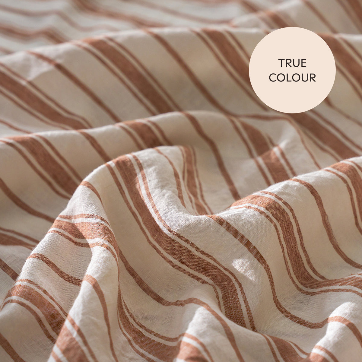 French Flax Linen Fitted Sheet in Hazelnut Stripe