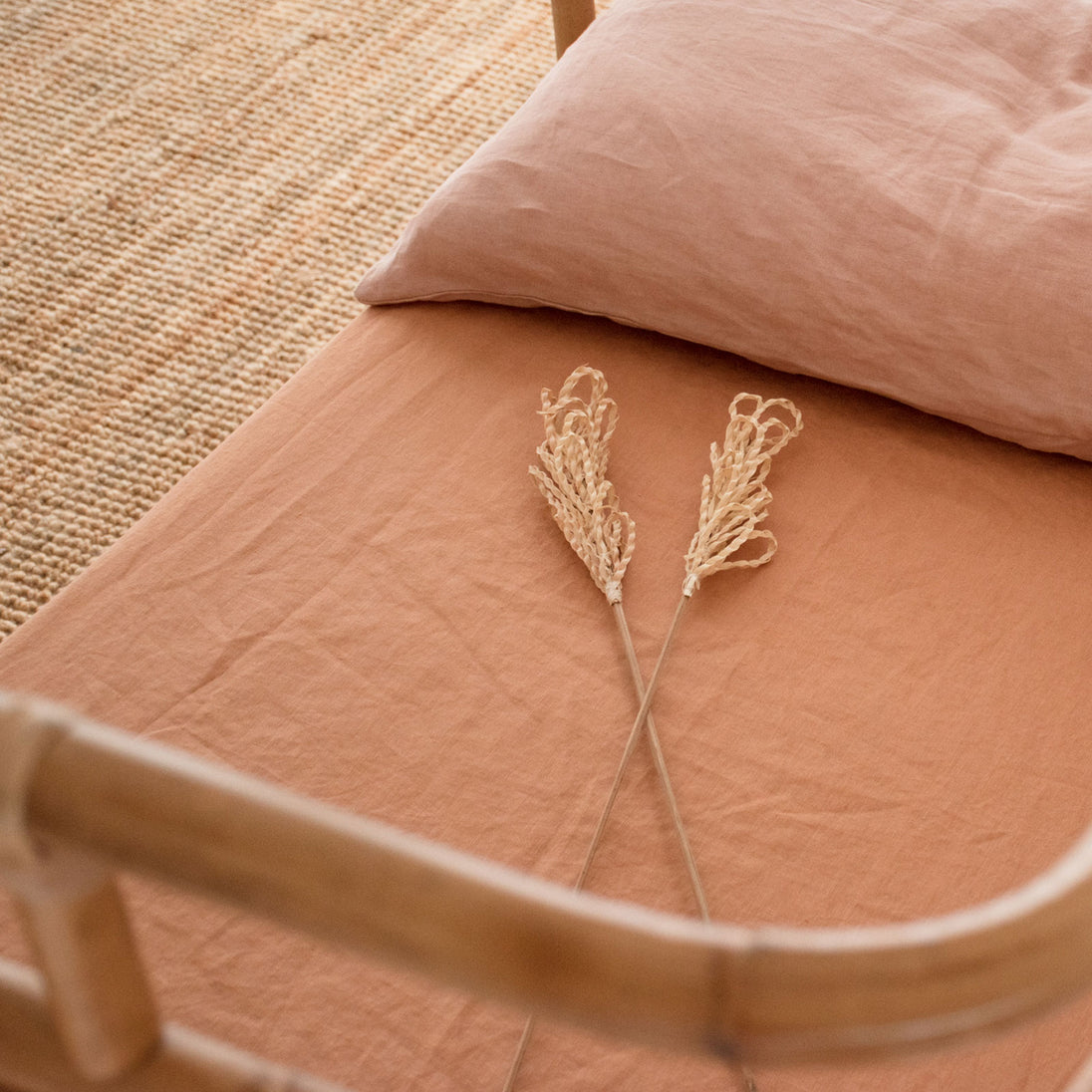 French Flax Linen Cot Sheet in Desert Rose