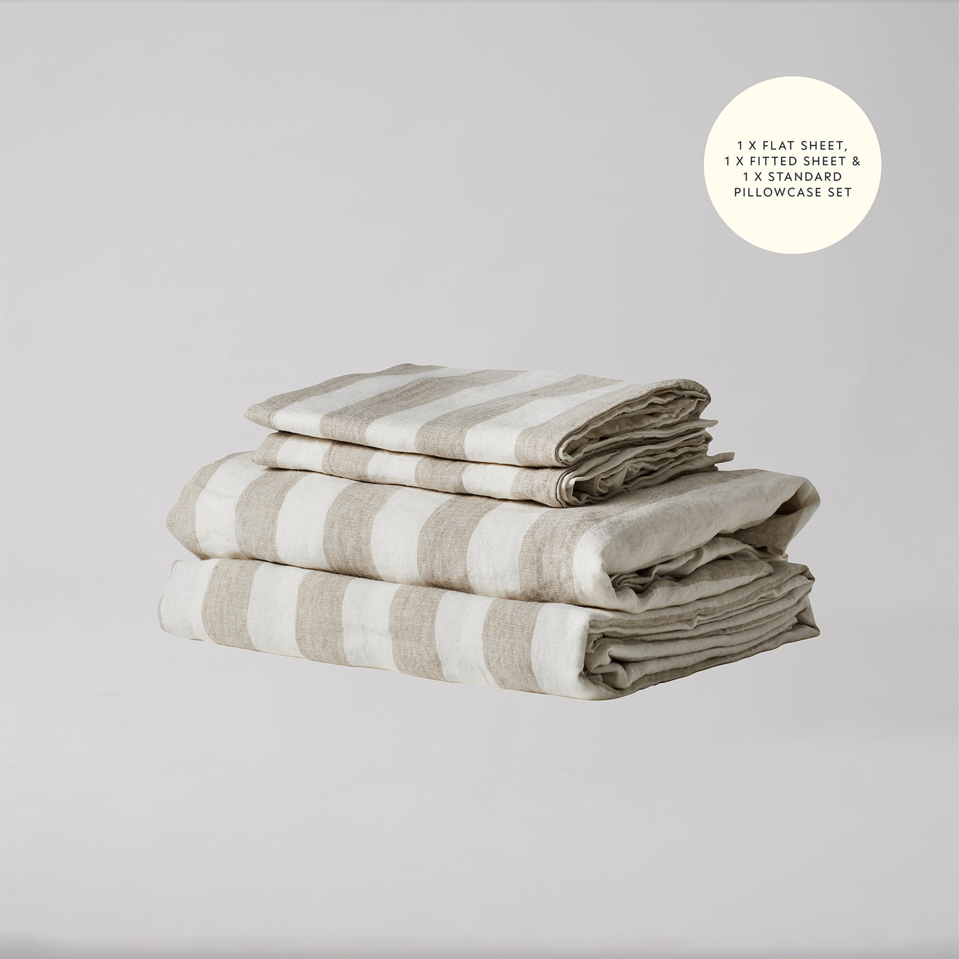French Flax Linen Sheet Set in Natural Thick Stripe