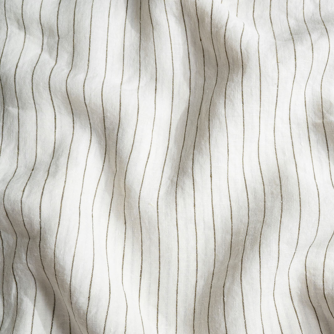 French Flax Linen Swatch in Olive Stripe