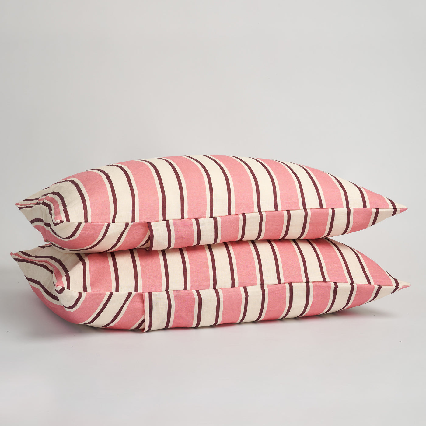 French Flax Linen Pillowcase Set in Pink Stripe