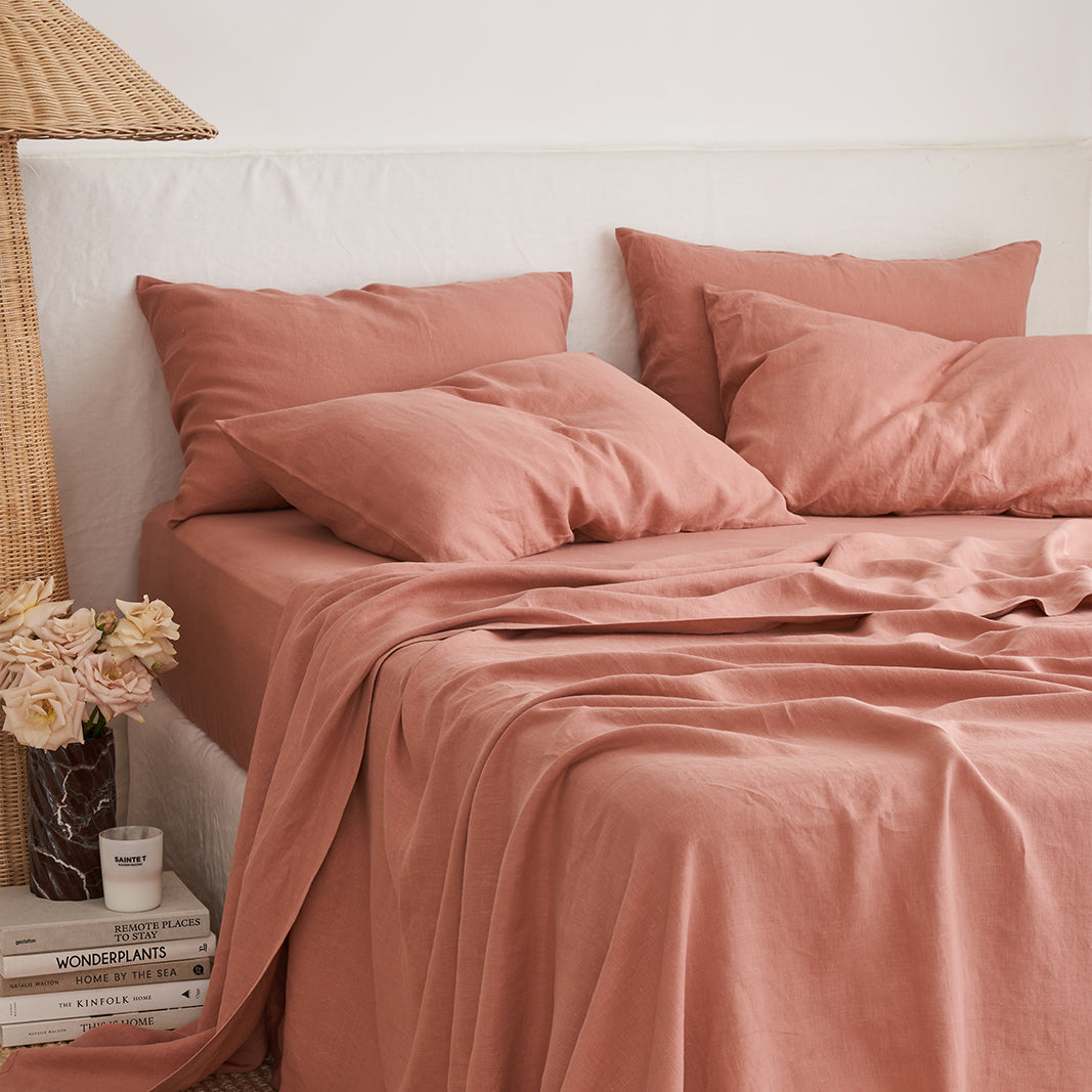 French Flax Linen Pillowcase Set in Rosa