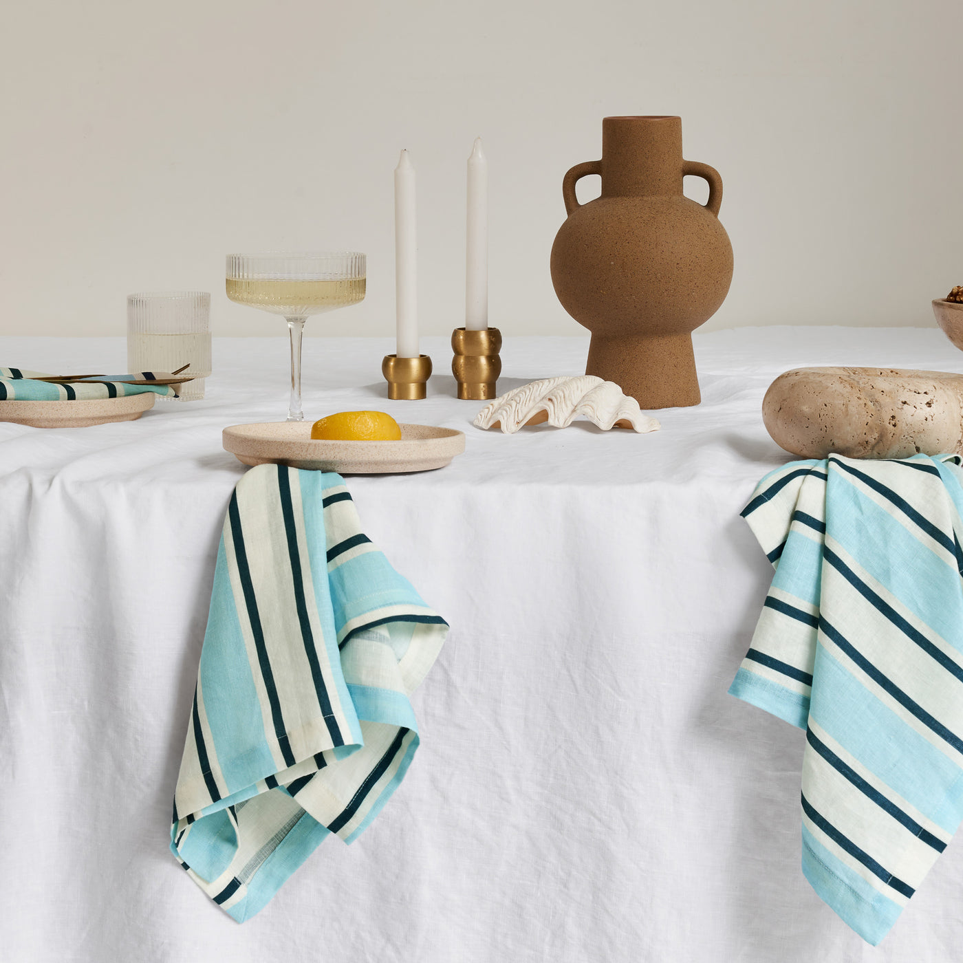 French Flax Linen Napkins (Set Of 4) in Blue Stripe