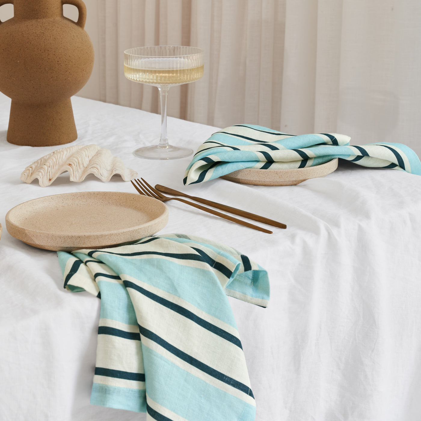 French Flax Linen Napkins (Set Of 4) in Blue Stripe