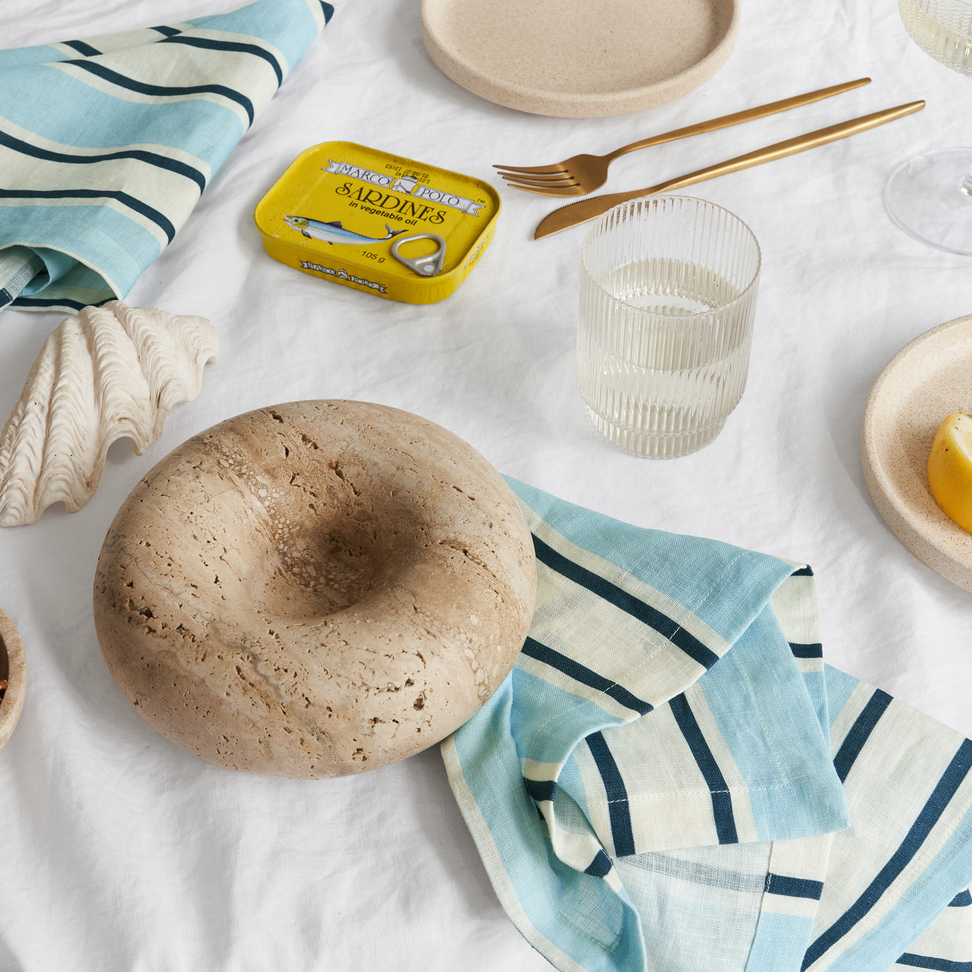 French Flax Linen Napkins (Set Of 4) in Blue Stripe