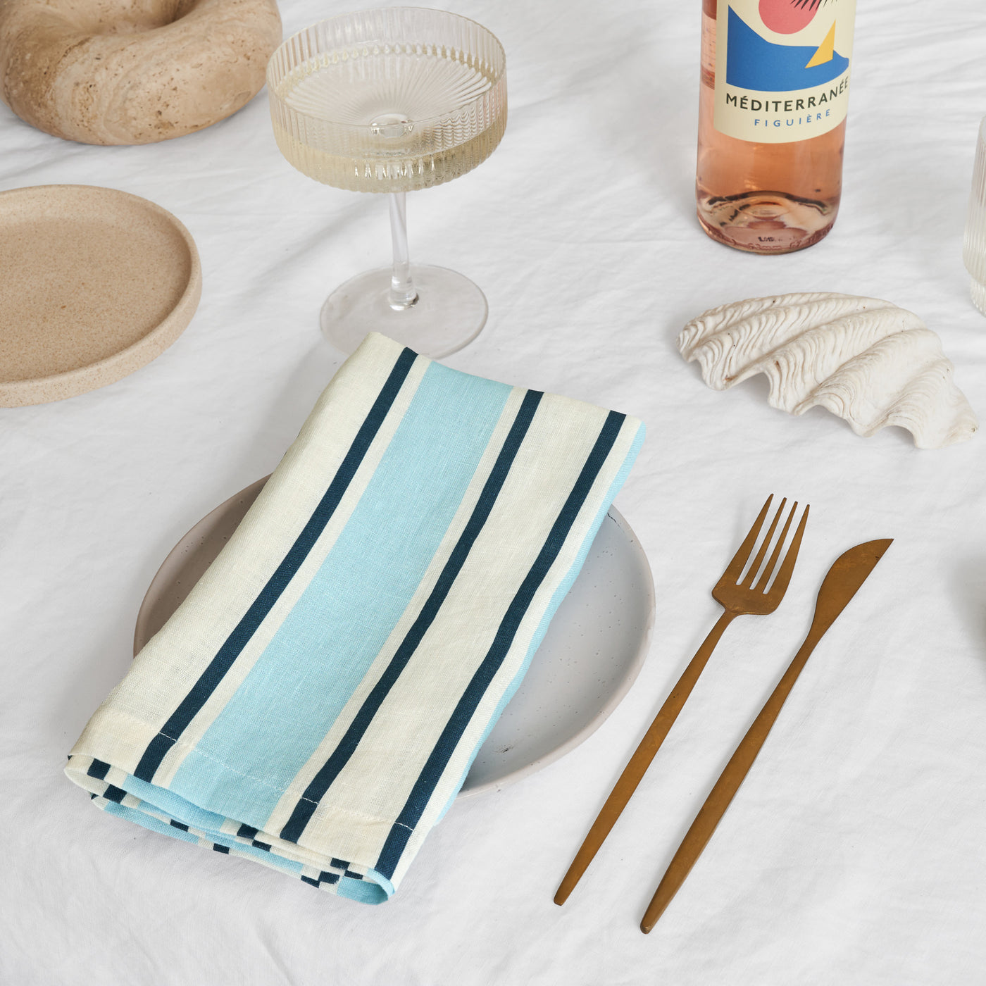 French Flax Linen Napkins (Set Of 4) in Blue Stripe