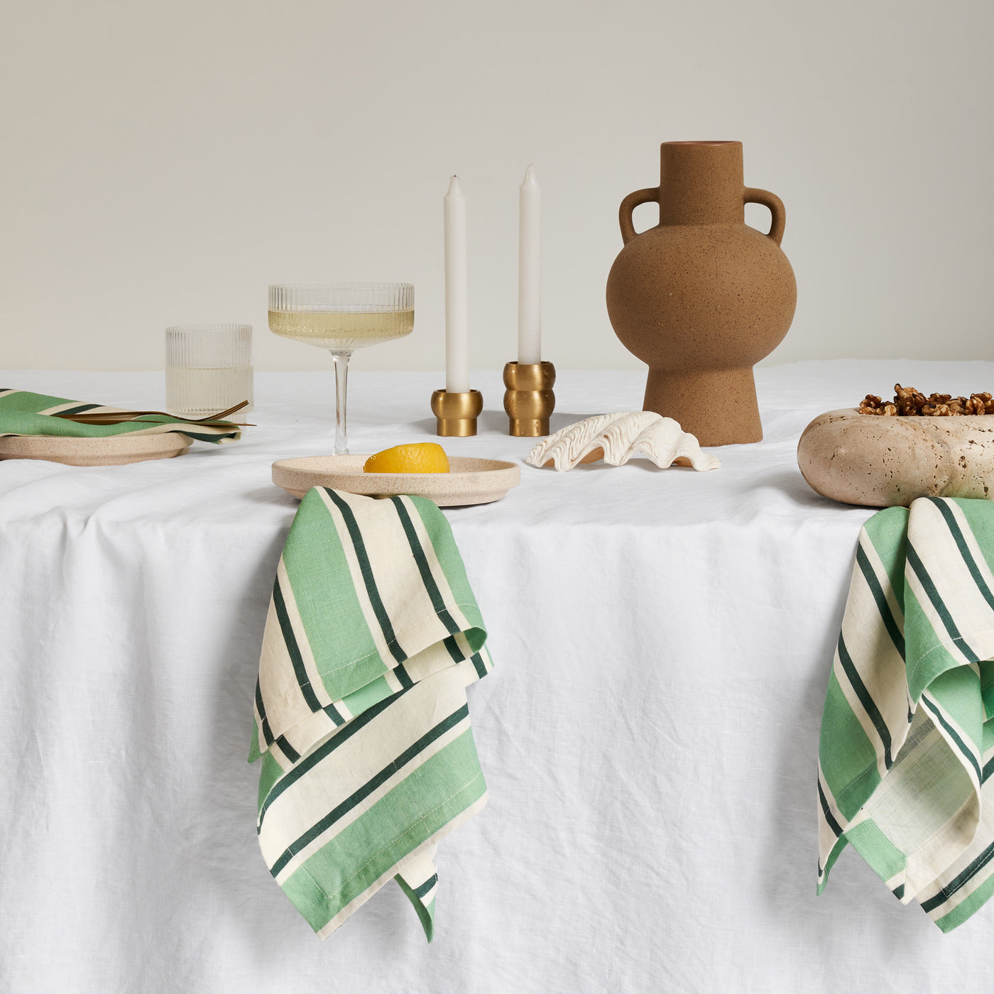 French Flax Linen Napkins (Set Of 4) in Green Stripe