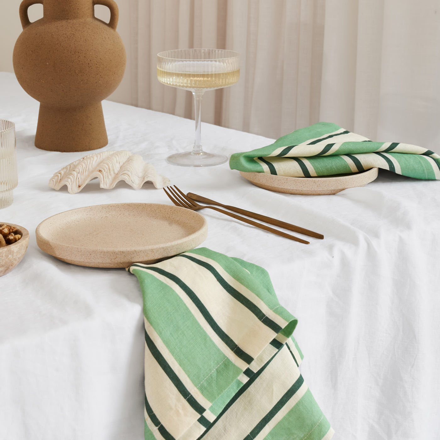 French Flax Linen Napkins (Set Of 4) in Green Stripe