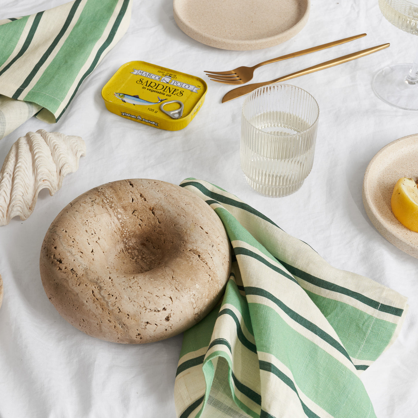 French Flax Linen Napkins (Set Of 4) in Green Stripe