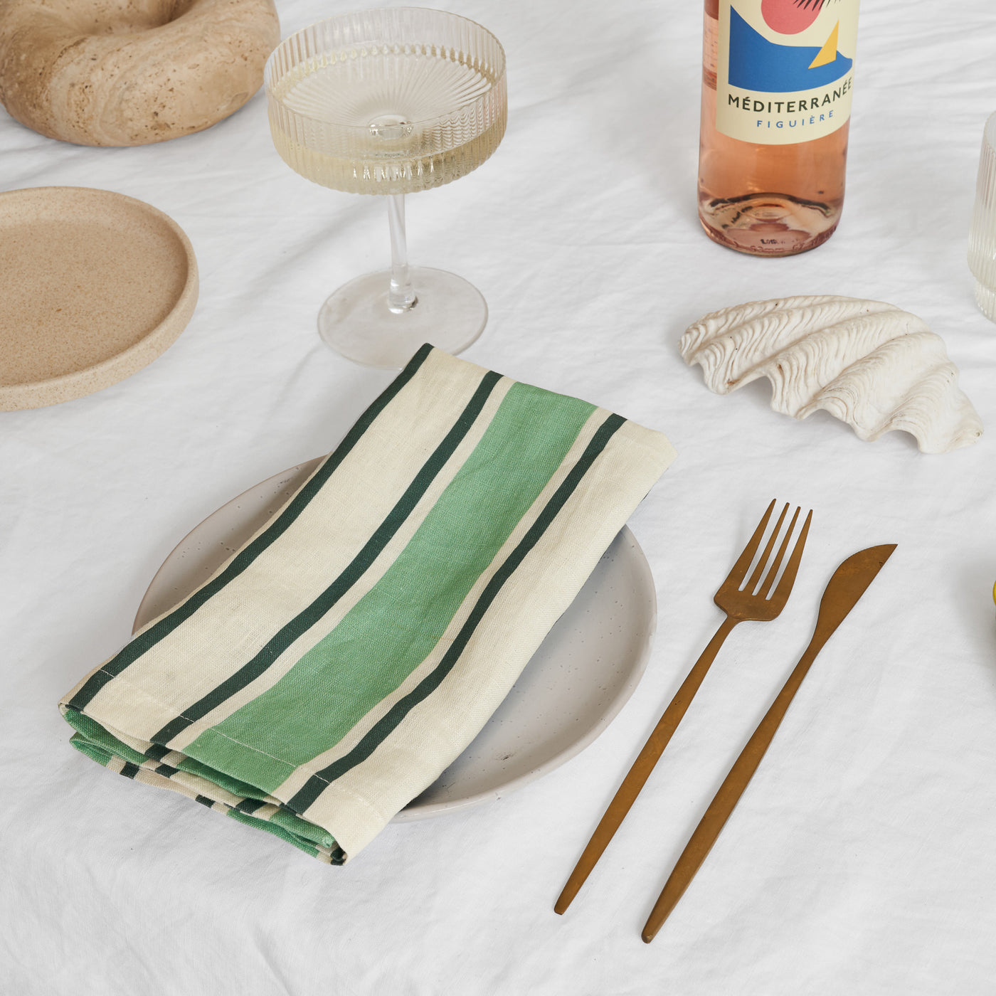 French Flax Linen Napkins (Set Of 4) in Green Stripe