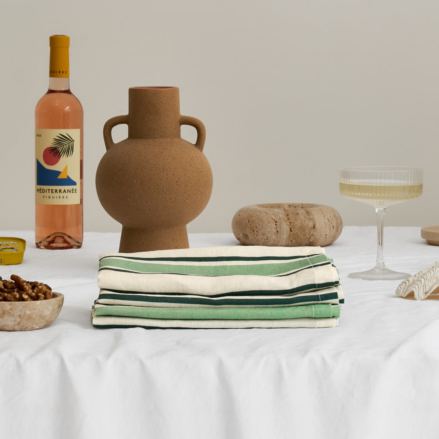 French Flax Linen Napkins (Set Of 4) in Green Stripe