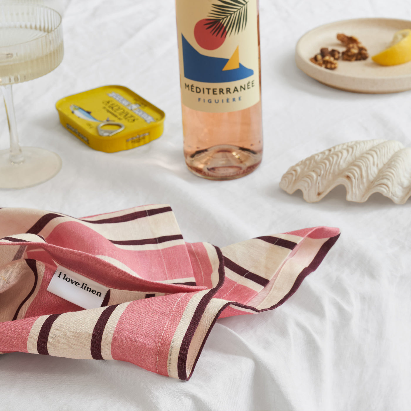 French Flax Linen Napkins (Set Of 4) in Pink Stripe