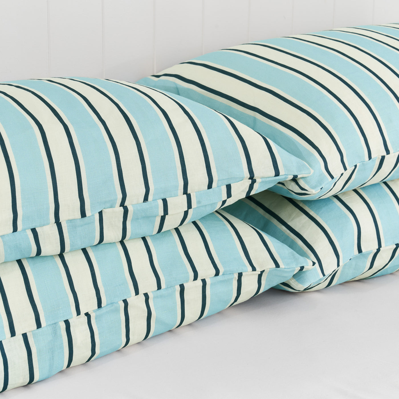 French Flax Linen Pillowcase Set in Blue Stripe