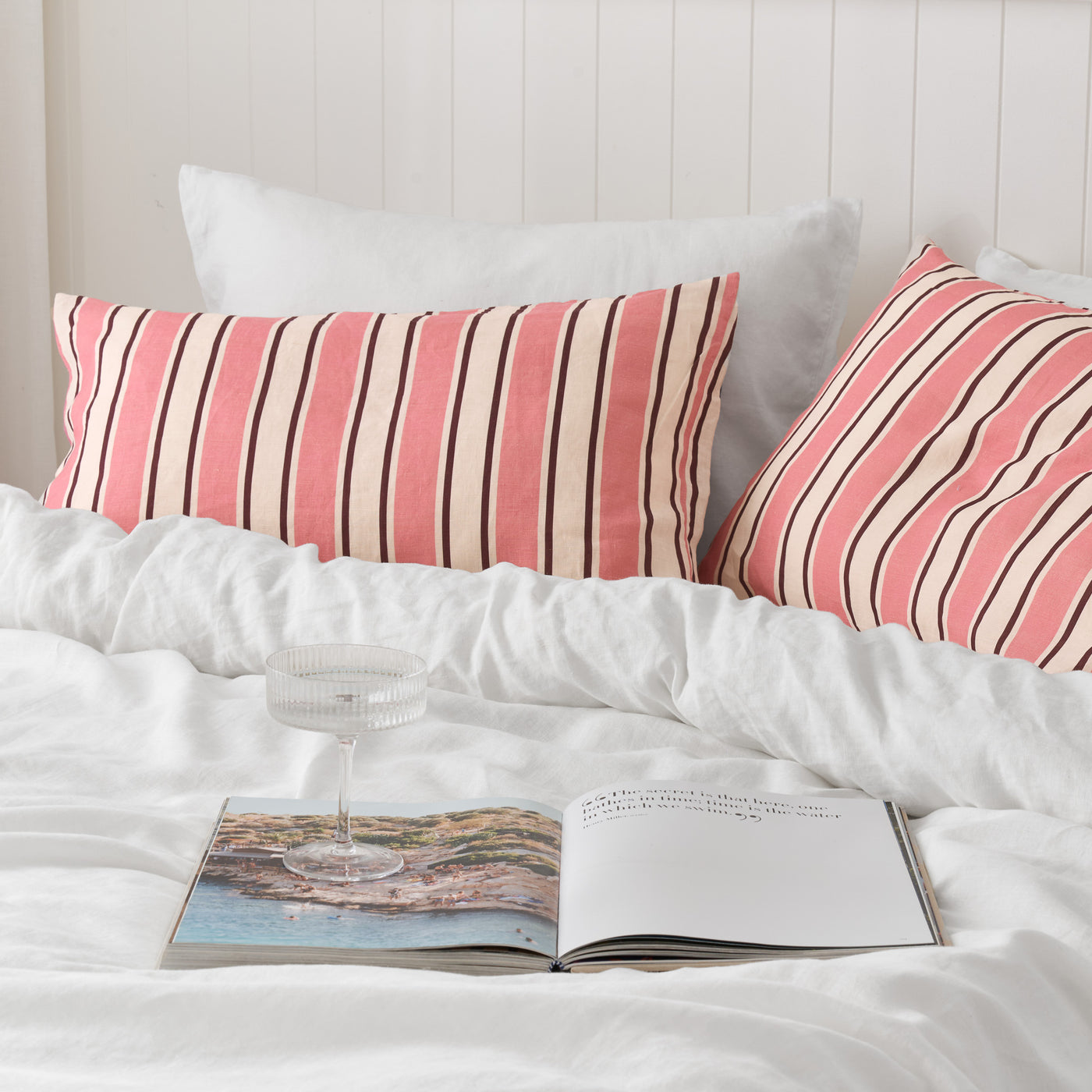 French Flax Linen Pillowcase Set in Pink Stripe