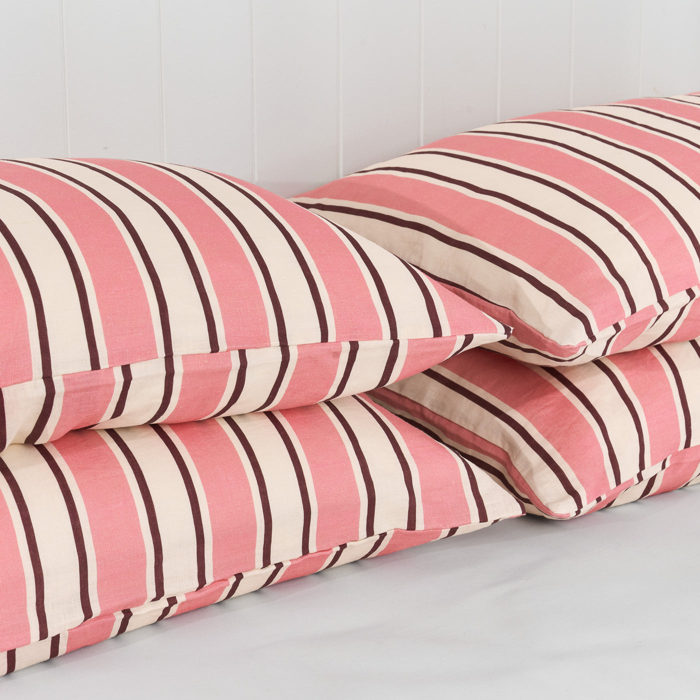 French Flax Linen Pillowcase Set in Pink Stripe
