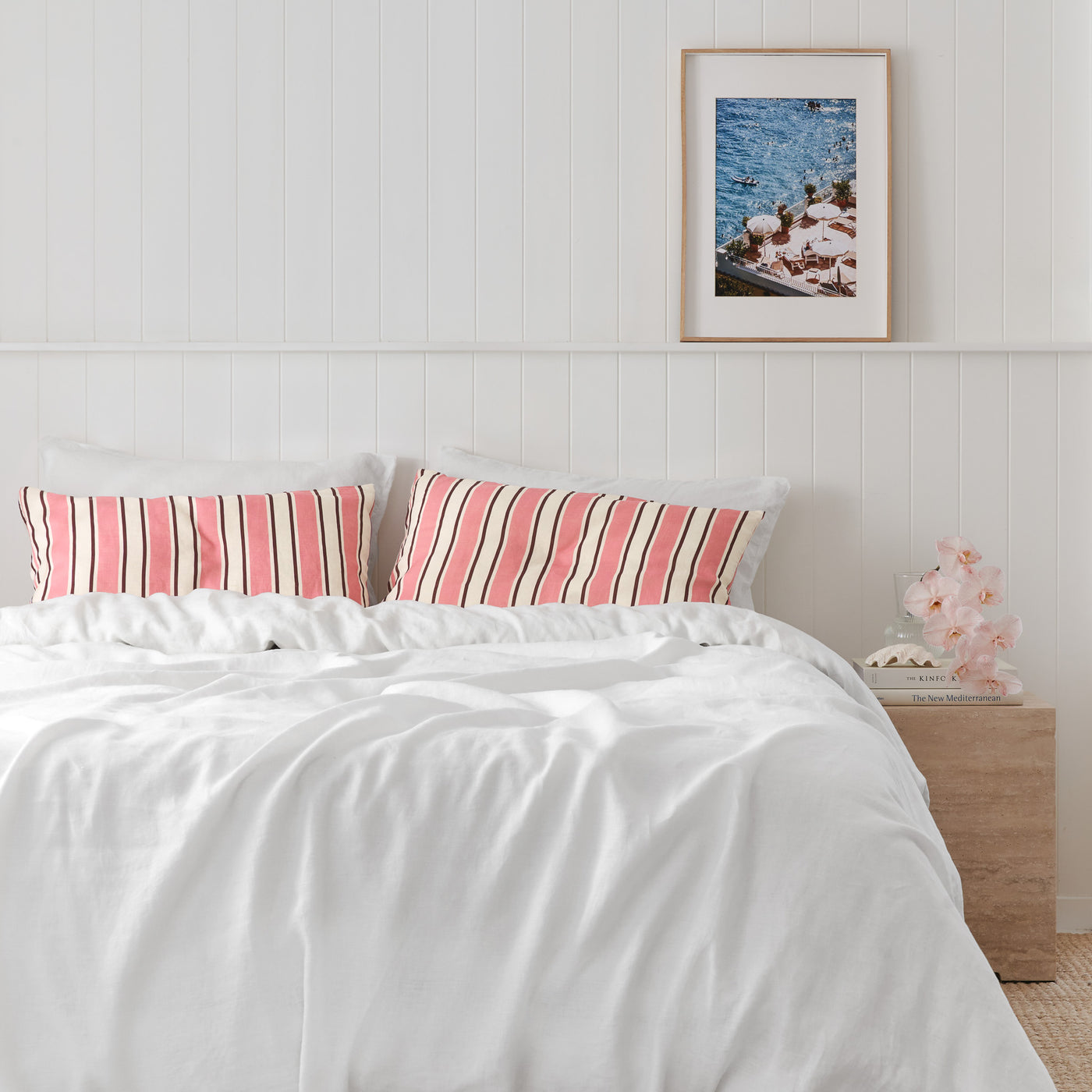 French Flax Linen Pillowcase Set in Pink Stripe