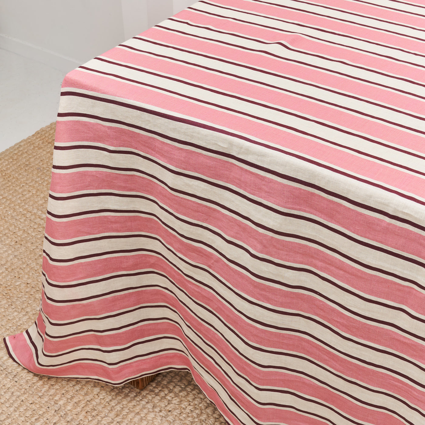 French Flax Linen Table Cloth in Pink Stripe