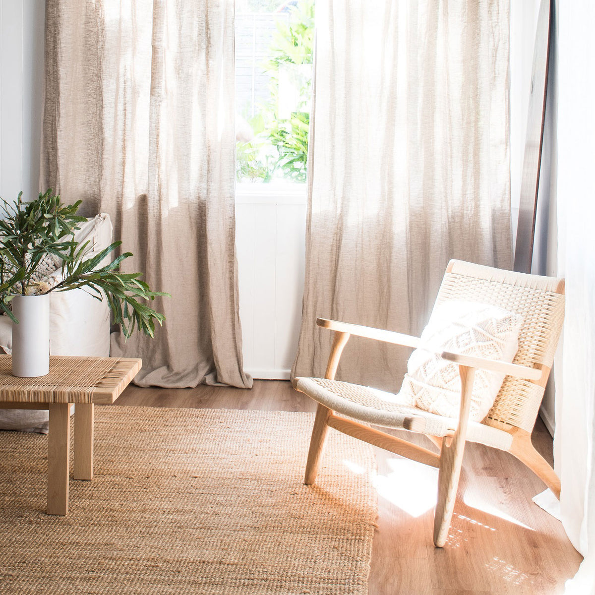 French Flax Linen Curtain Set in Natural