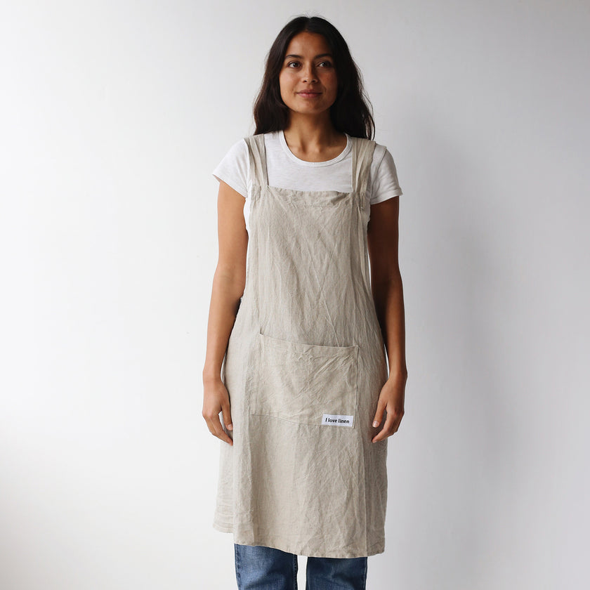 French Flax Linen Apron in Natural