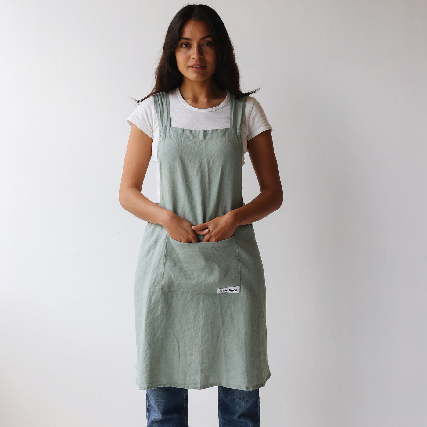 French Flax Linen Apron in Sage