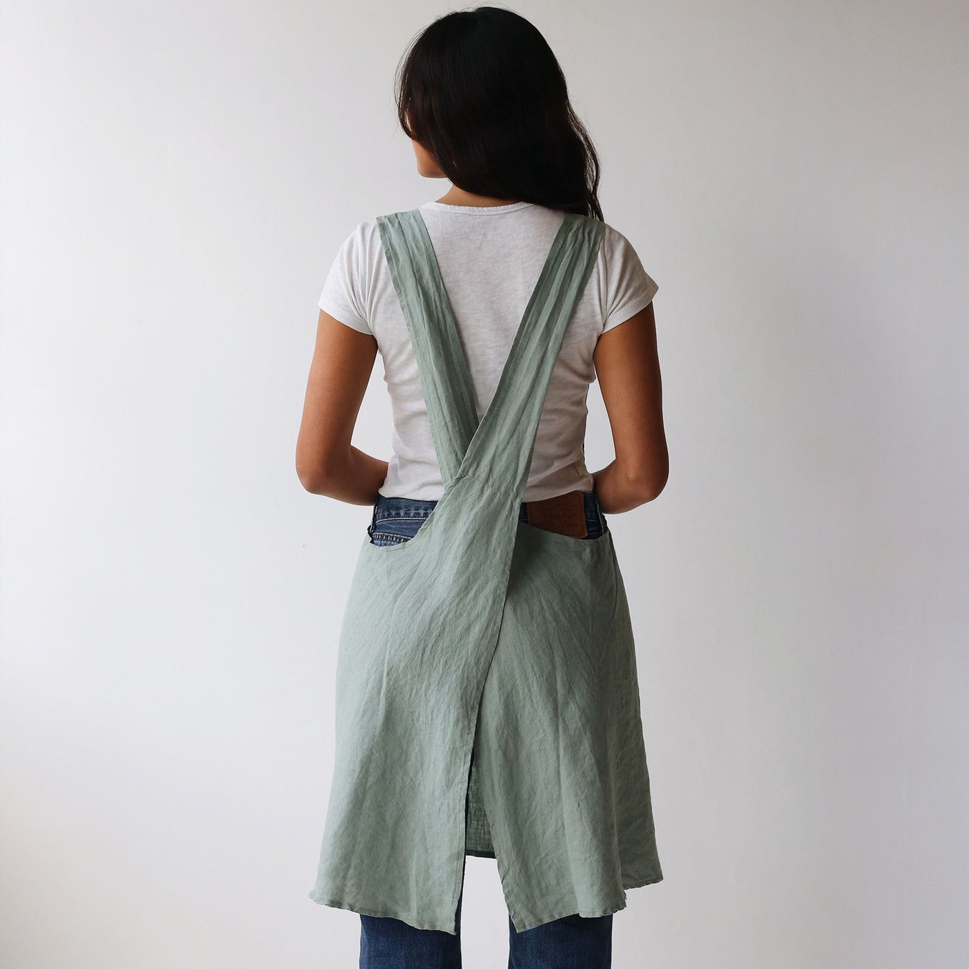 French Flax Linen Apron in Sage