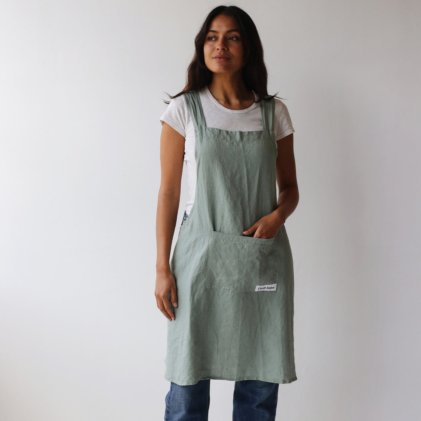 French Flax Linen Apron in Sage