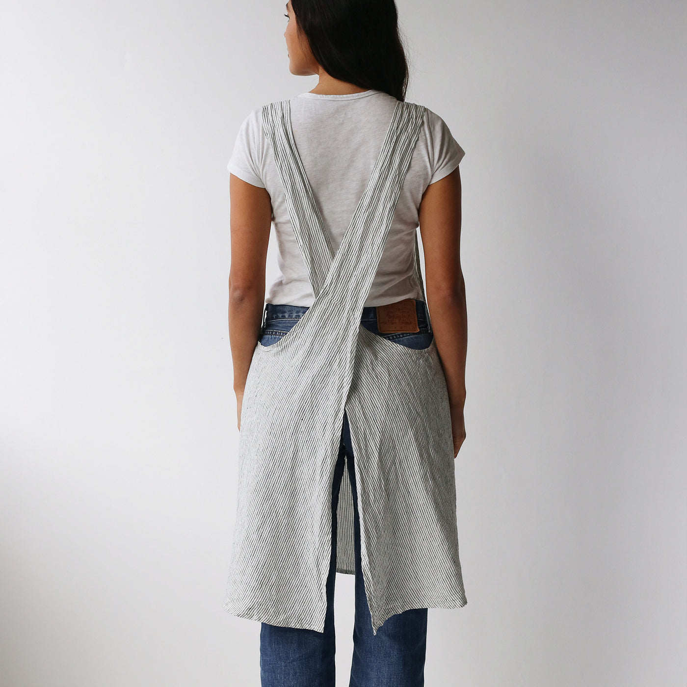 French Flax Linen Apron in Pinstripe