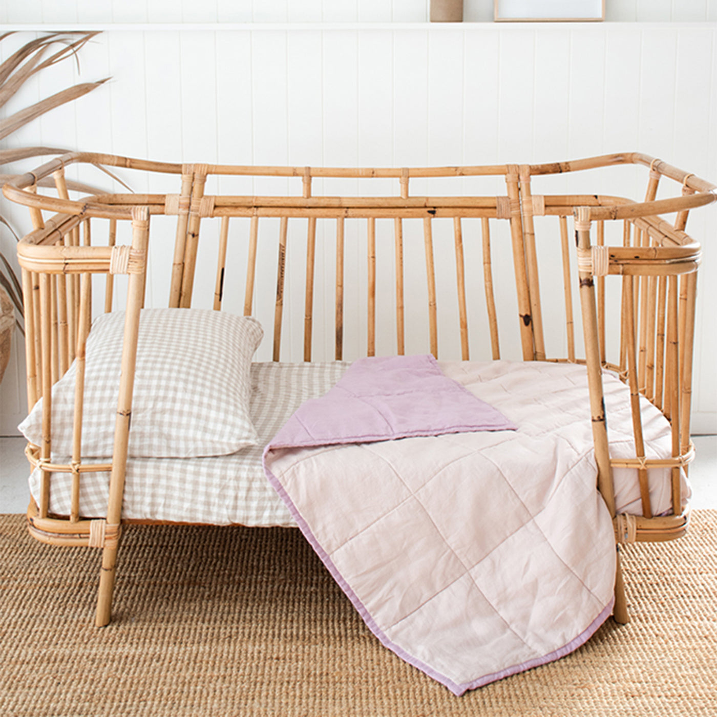 French Flax Linen Cot Quilt/Play Mat in Lilac/Blush