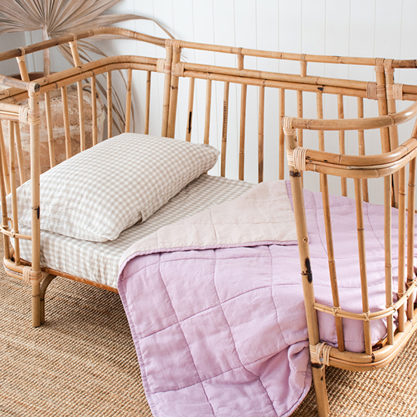 French Flax Linen Cot Quilt/Play Mat in Lilac/Blush