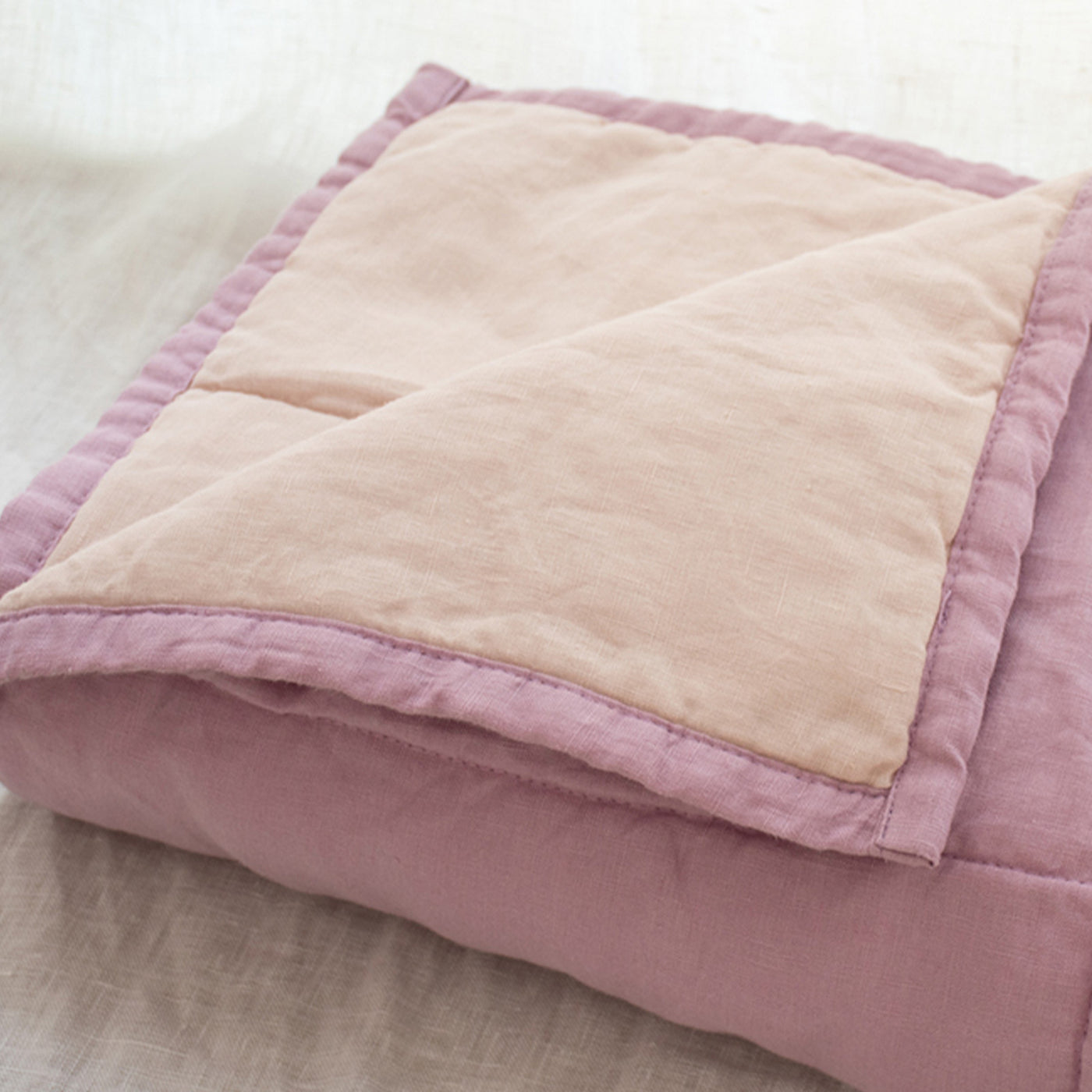 French Flax Linen Cot Quilt/Play Mat in Lilac/Blush