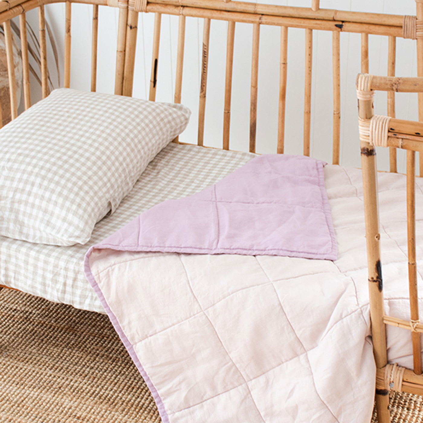 French Flax Linen Cot Quilt/Play Mat in Lilac/Blush