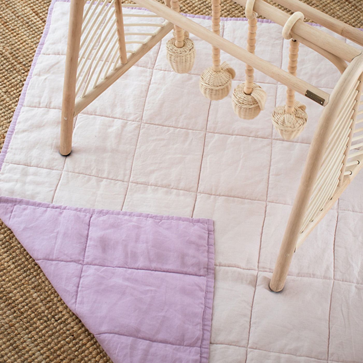 French Flax Linen Cot Quilt/Play Mat in Lilac/Blush