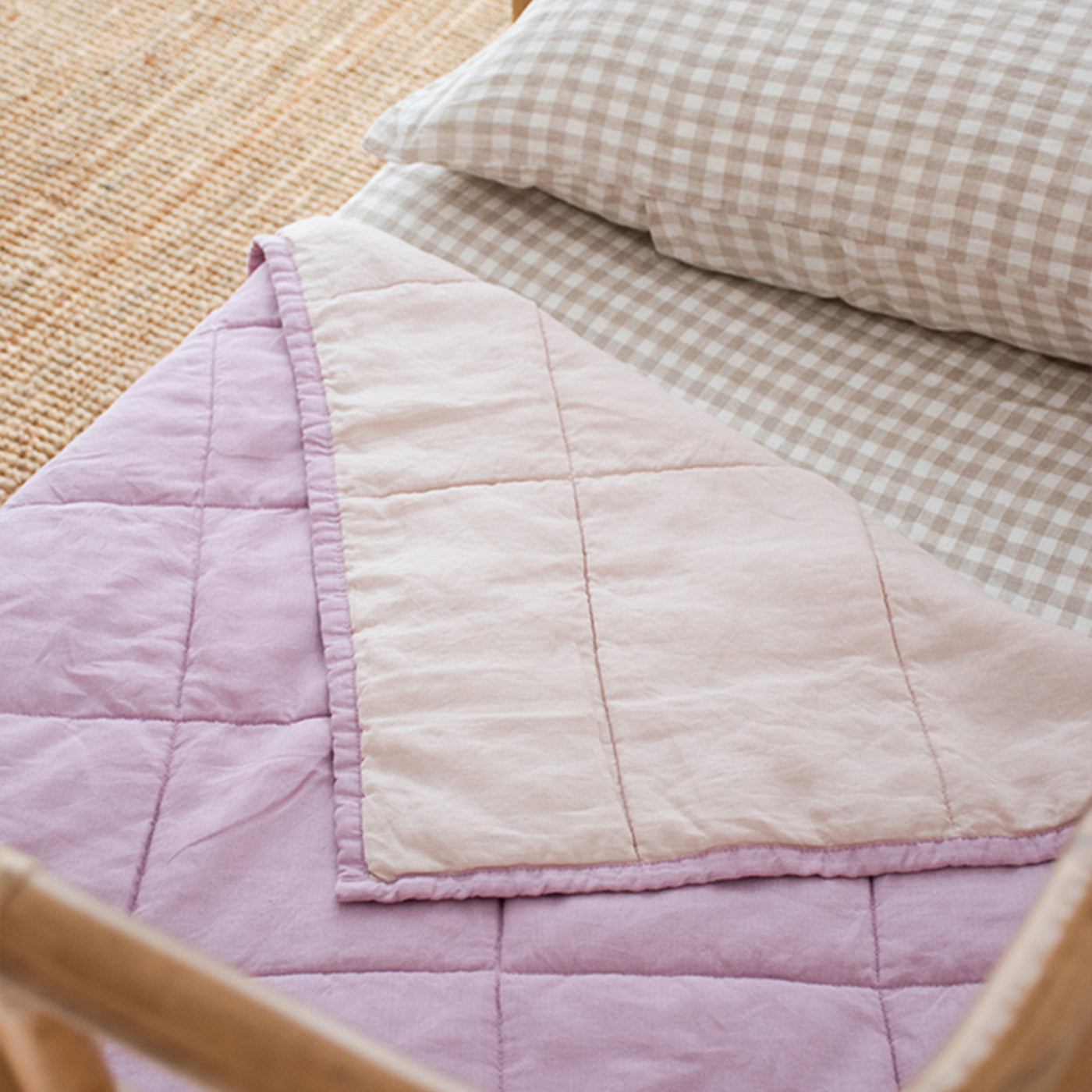 French Flax Linen Cot Quilt/Play Mat in Lilac/Blush